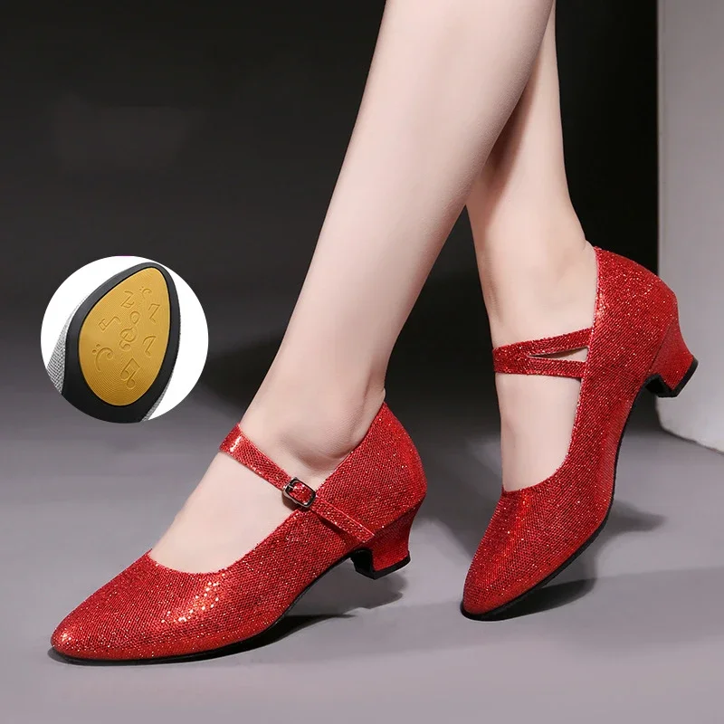 Latin Dance Shoes Lady Closed Toe Salsa Pumps Low Heels Sandals Ballroom Dancing Shoes for Women Zapatos Mujer 3.5cm 5.5cm Heels