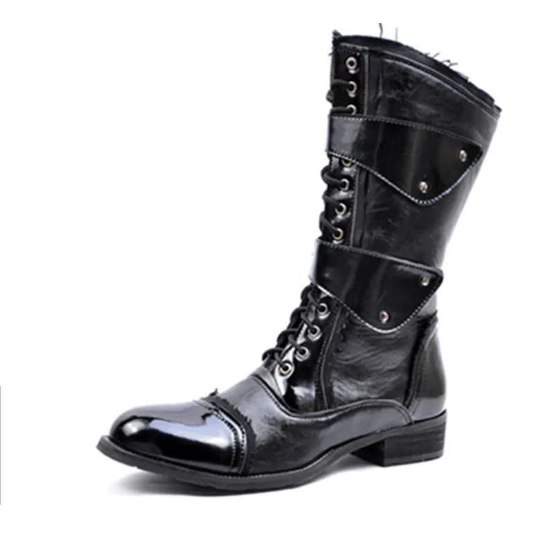 Men\'s Motorcycle Boots Gothic Punk Cosplay Dance Boots Mid-calf Basic Short Tactical Boots Fall Winter Safety Work Shoes Male