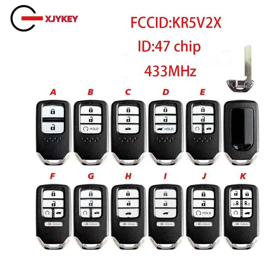 

XJY For Honda City Civic Clarity CRV EX-L HR-V Jazz Odyssey Pilot XRV URV Venzel 433MHz Great ID47 Chip Remote Car Key KR5V2X