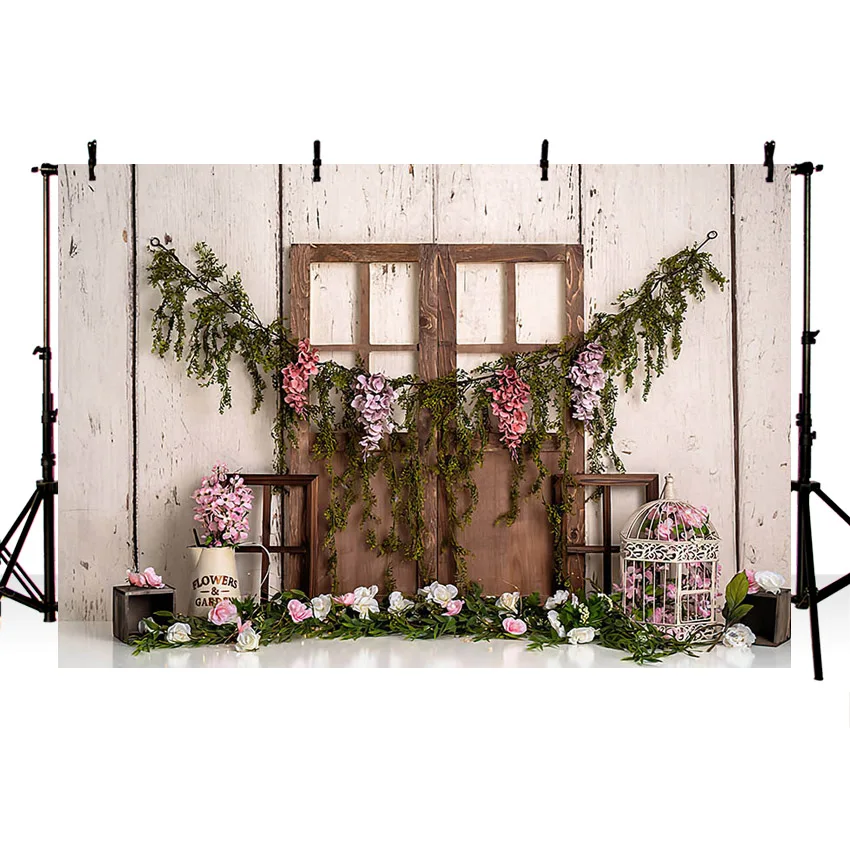 花の形をしたピンクの木の背景,緑の葉の装飾,ポートレート写真,背景,スタジオ