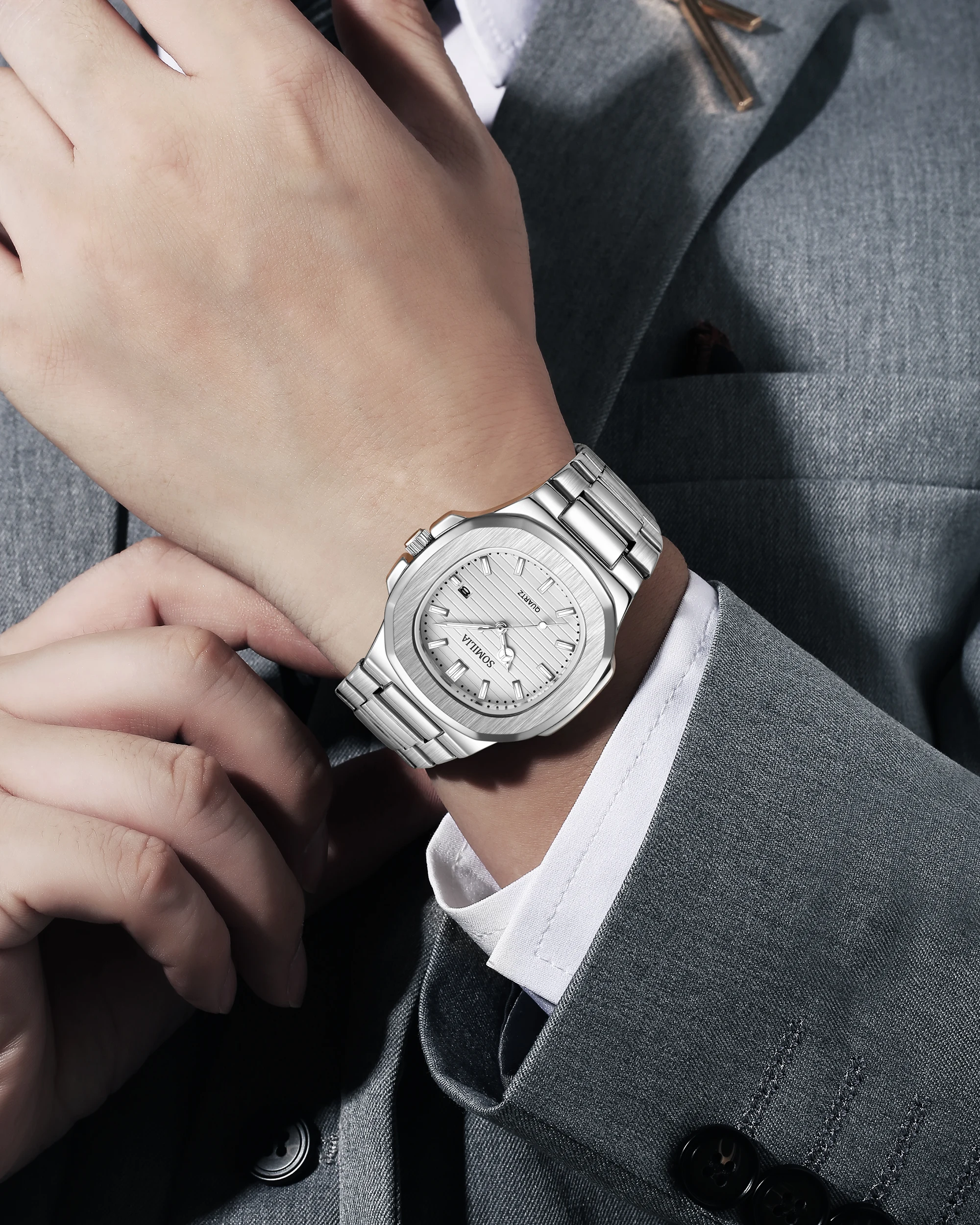 SOMILIA جديد 2310 موضة الأعمال ساعة كوارتز رجالية مقاوم للماء ضوء الليل تاريخ فاخر ساعة كوارتز رجالية على مدار الساعة 2025