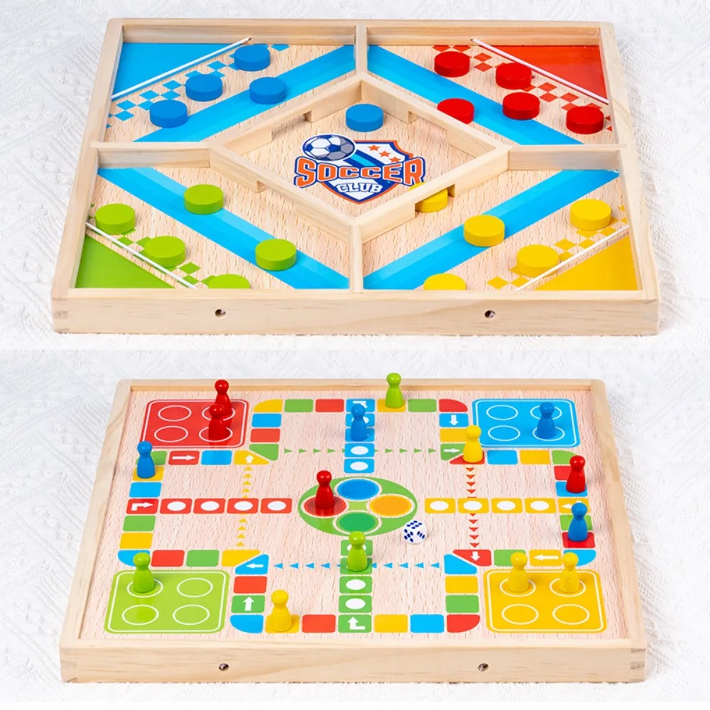 Aeroplane Chess 2 in 1 Table Desktop Hockey Game Double-Sided Wooden 2 IN 1 Chess Double-Sided 2 In 1 Funny