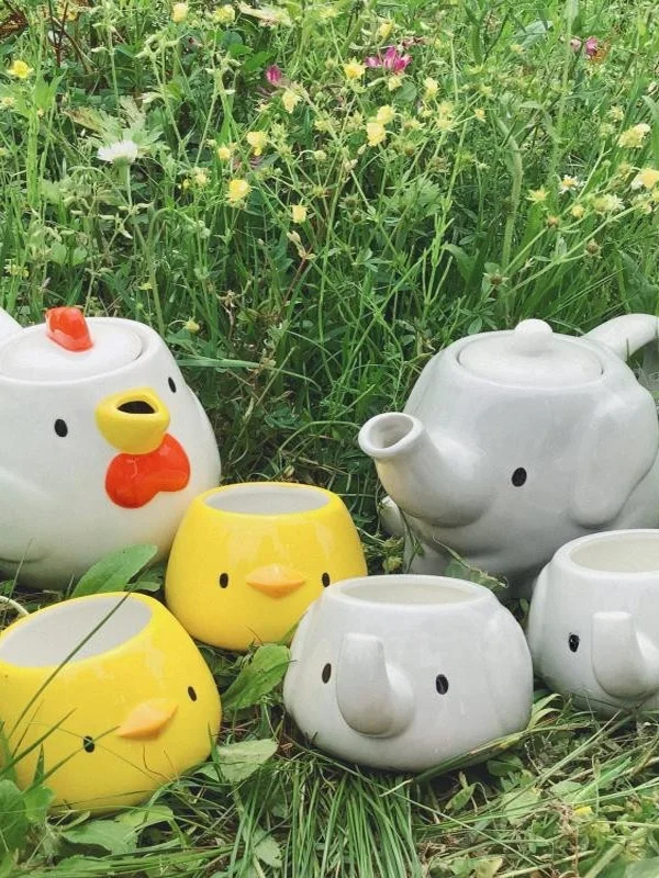 Sunart Ceramic Tea Pot And Cup Set Fun Creative Japanese Style Chicken Parent-Child Tea Brewing Set Office Home Leisure Use