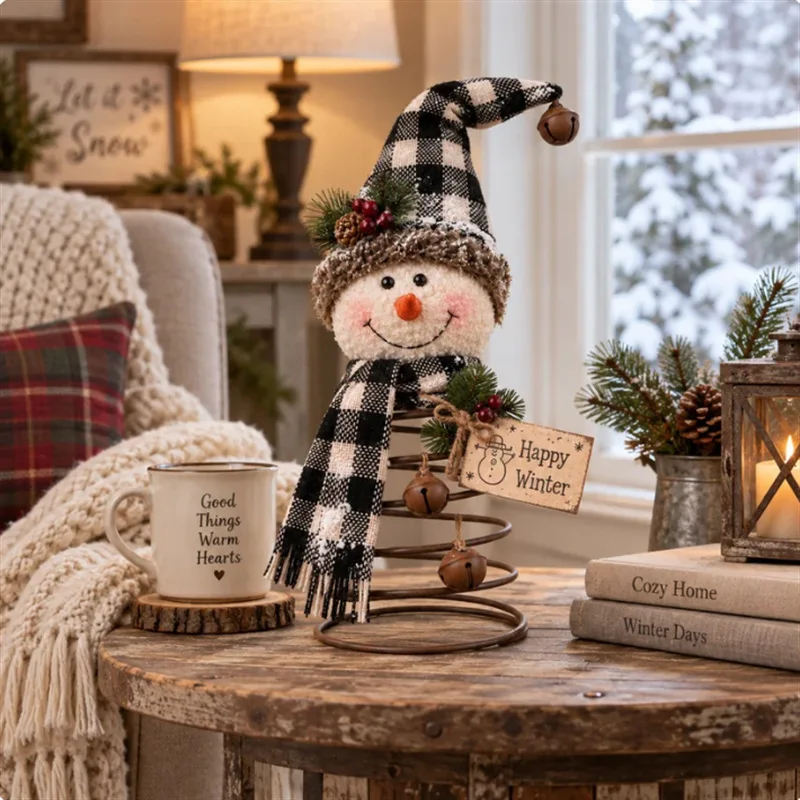 Cute Portable Winter Wobble Snowman Fabric Tabletop Decoration Home Christmas Ornament