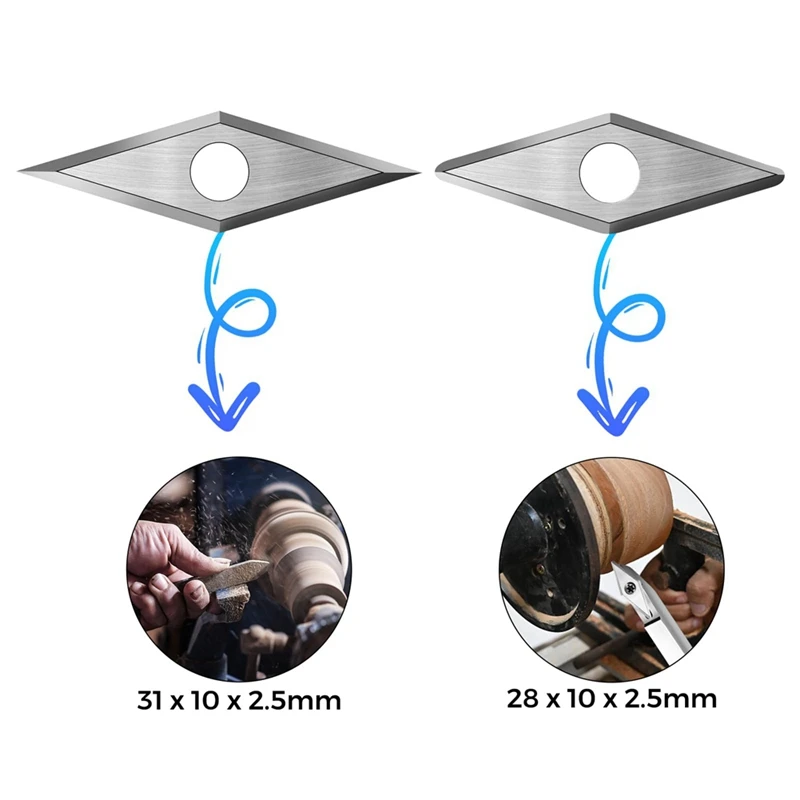 Ensemble d'inserts de fraises en carbure de tungstène, outils de tournage de tour à bois, 30x10mm, diamant, coin pointu et coin arrondi, durable, 10 pièces