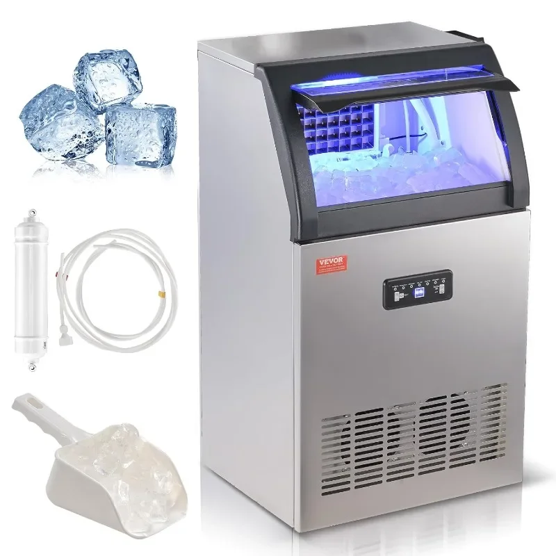 VEVOR Commercial Ice Maker Machine, 130lbs/24H Ice Maker Machine with 33lbs Storage Capacity