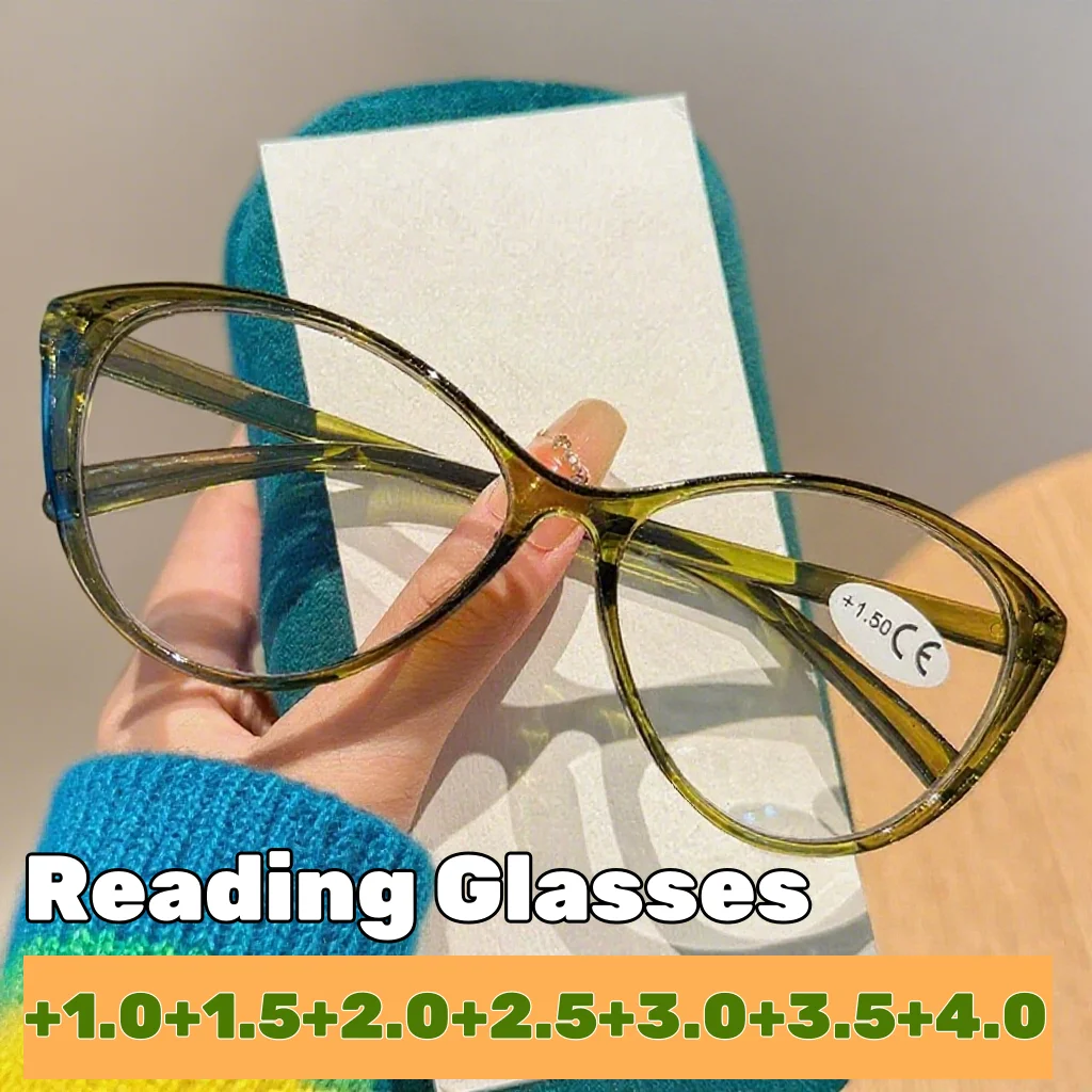

Trendy Cat Eye Frame Reading Glasses for Women Men Large Frame Anti Blue Light Presbyopia Eyeglasses with Diopter +1.5+2.0+2.5