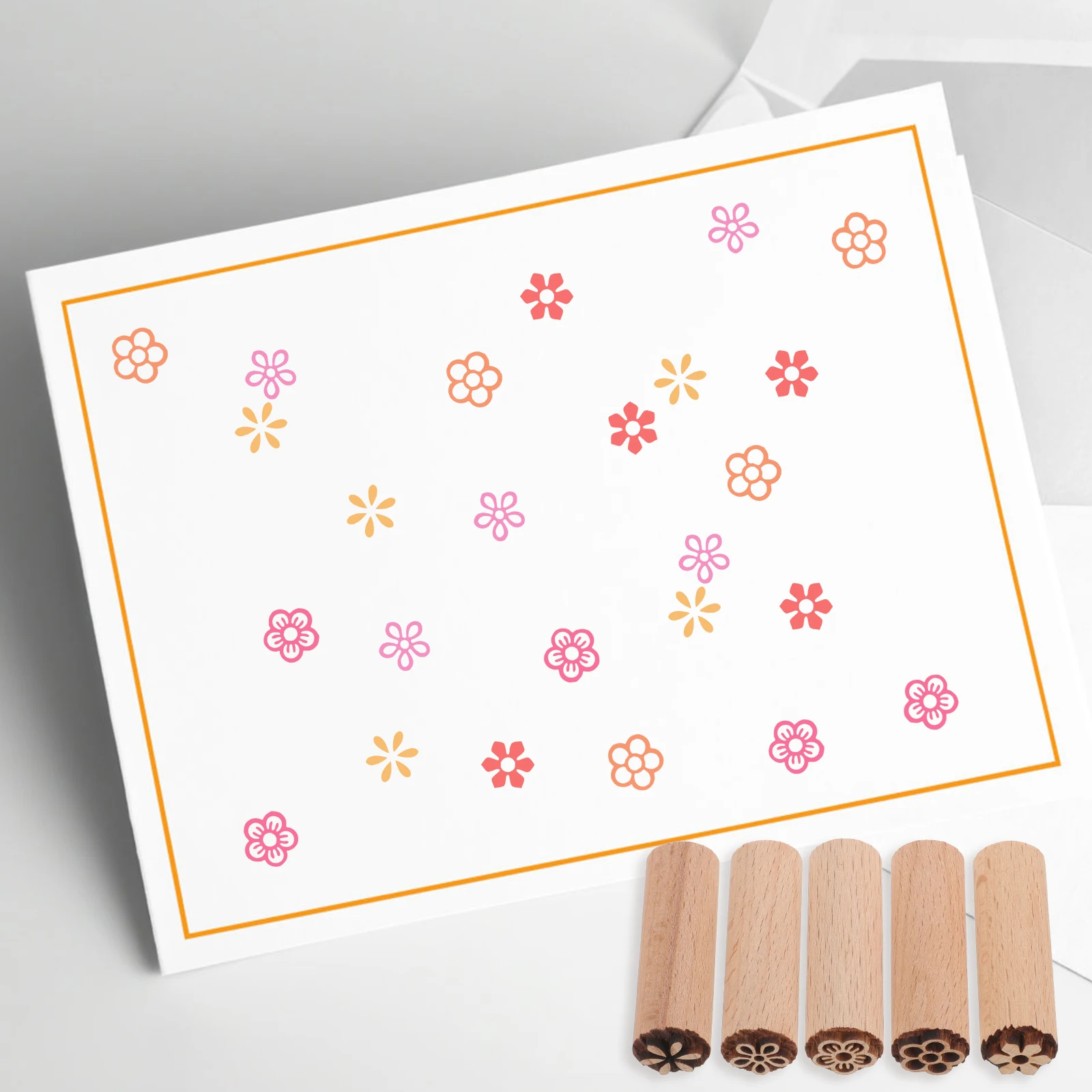 

5 Pcs 1.5cm Wooden Flower Stamps Set Creative Craft Stamp Wood Stamp for Scrapbooking Cards Pottery Home Decor