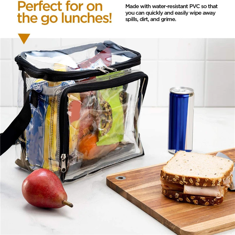 

PVC Clear Lunch Bag Adjustable Strap Front Storage Compartment Mesh Pocket Wilderness Lunch Bag Portable Waterproof