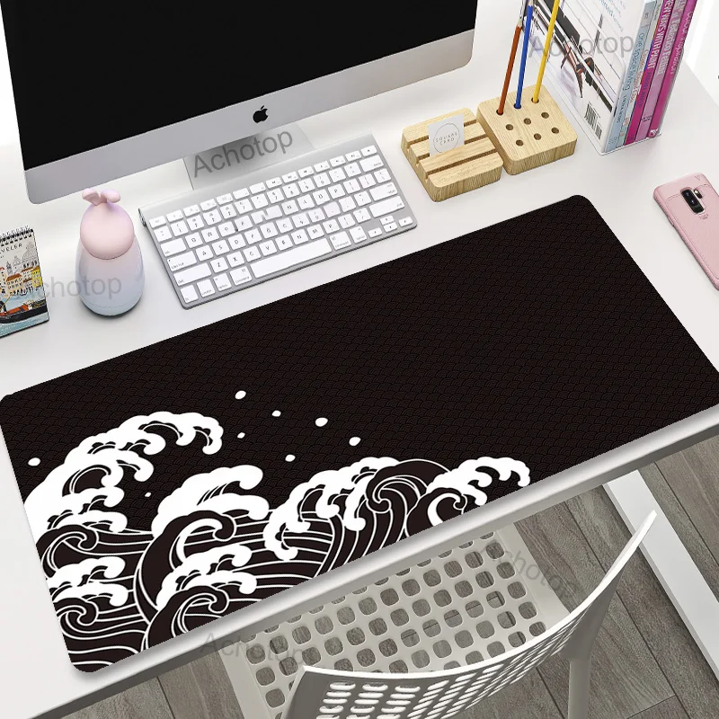 

Japan Great Wave Mousepad Black and White Deskmat Large Mousepad Gamer 90x40 Carpet Laptop Mouse Mat Gaming Accessories Desk Mat