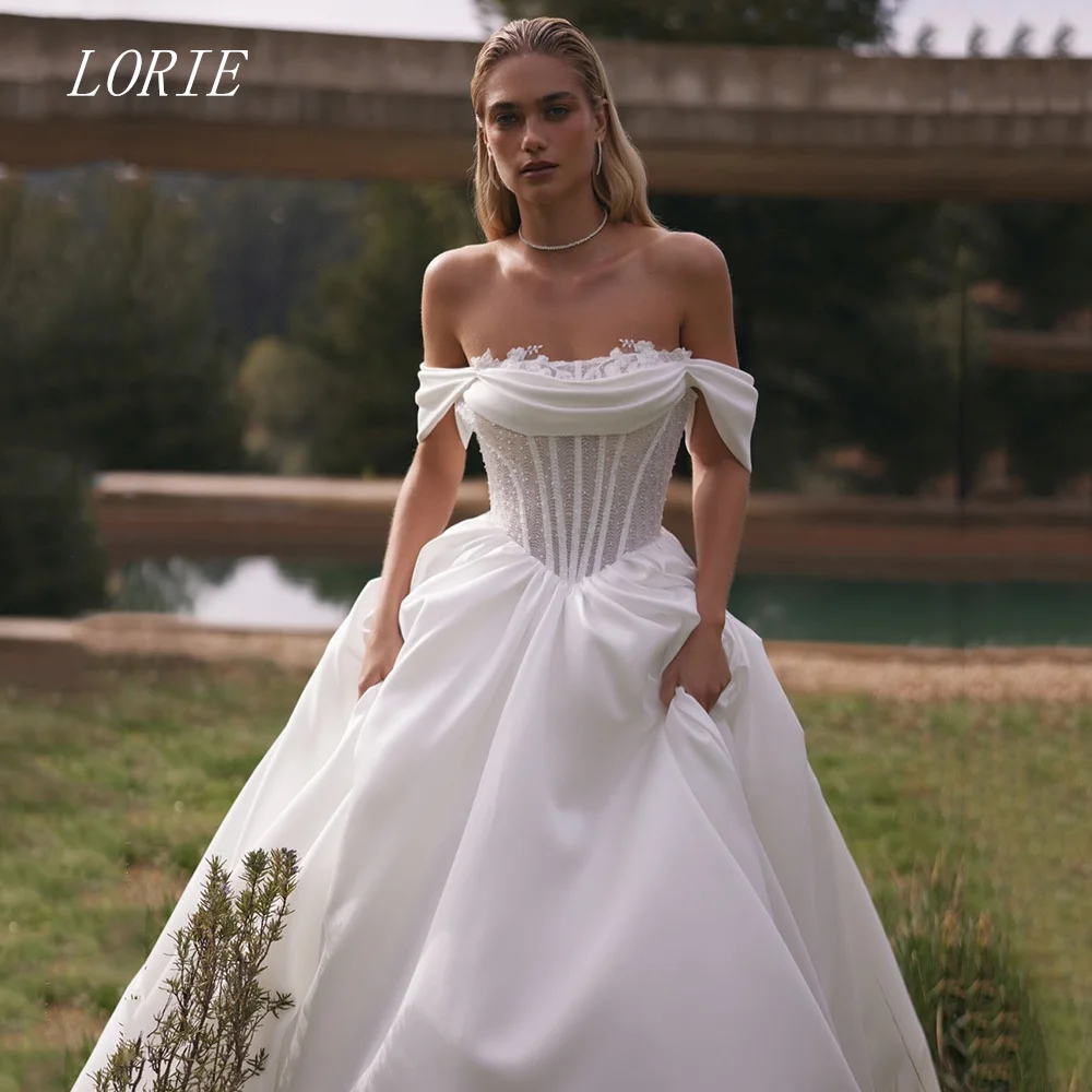 

LORIE Luxury A Line Civil Wedding Dress Off The Shoulder Bridal Dresses Appliques Lace Elegant Wedding Gown Customized 2026