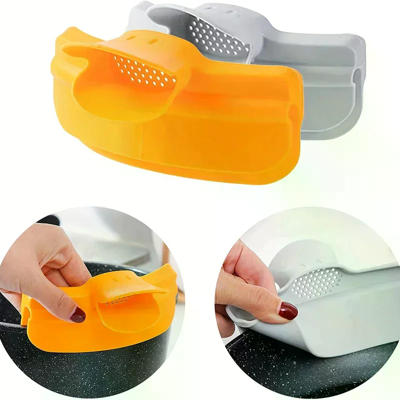 Pot Side Drainage Guide Nozzle Anti-Spill Cute Duckbill Shape Kitchen Soup Pouring Funnel Clip Spaghetti Funnel Filter Silicone