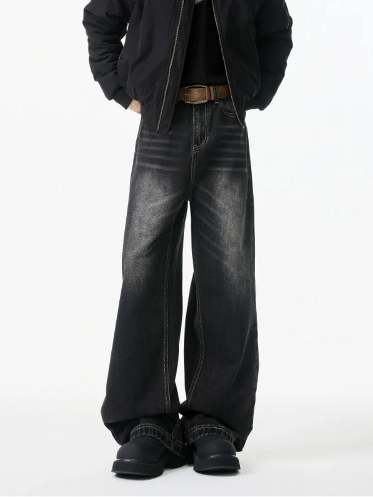 

Waed adient Knife Jeans Men's Autumn Winter American High Street Vibe Loose Straight Leg Wide Leg Pants