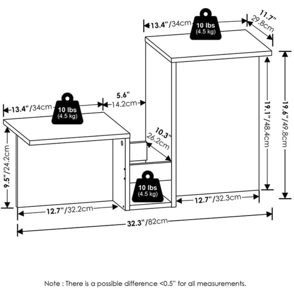 Valley-Shaped End Table Espresso Engineered Wood Tiered Shelves Magazine Rack 11.7x32.3x19.6 in