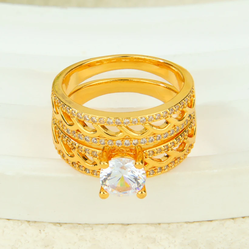 Dubai Mode Kubische Zirkonia Stapelbare Ringe 21k Vergoldet Arabischer Exquisiter Verlobungsring Paarringe Italienischer Goldschmuck – Detail 9