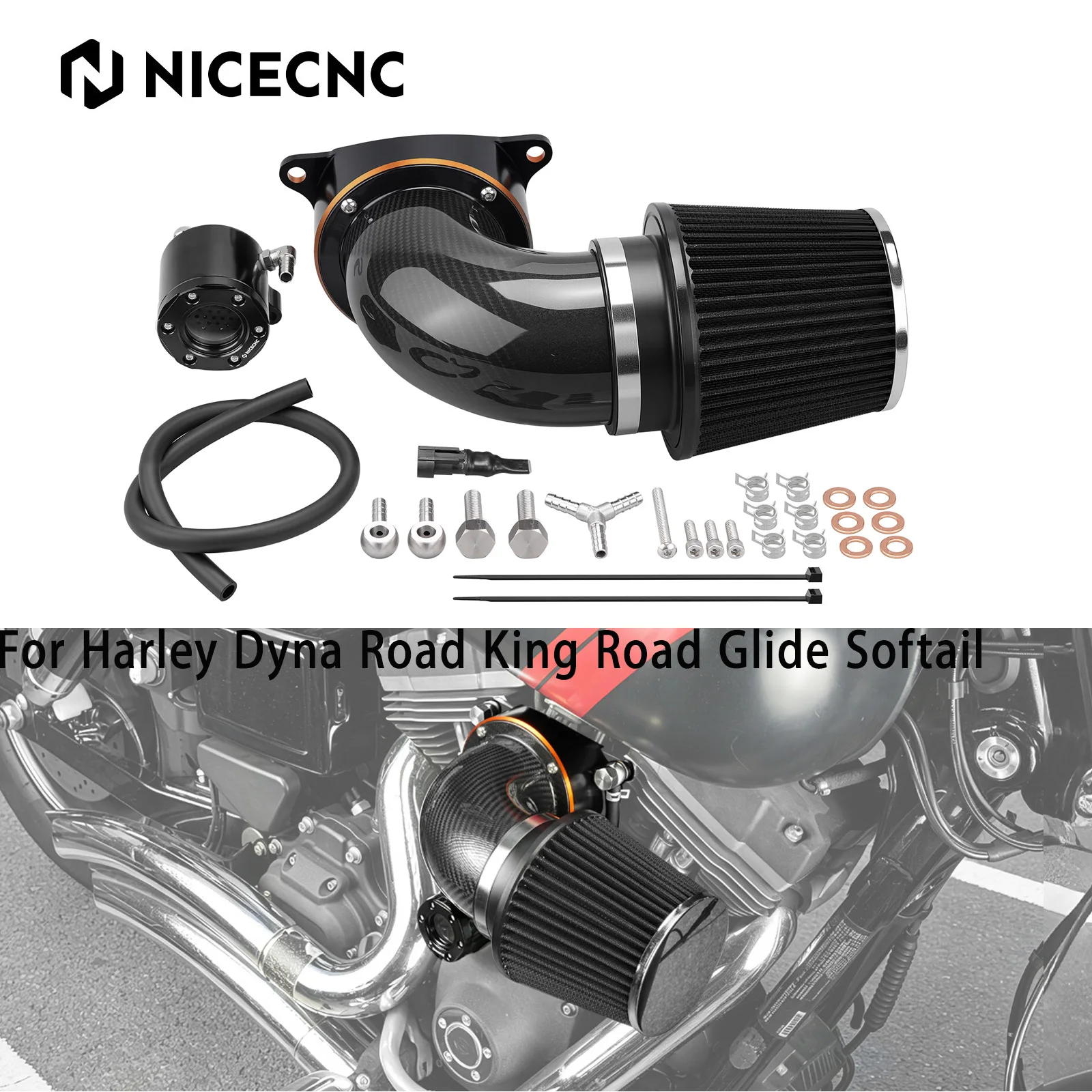 NICECNC For Harley Softail Dyna Fat Bob Low Rider Street Bob Wide Glide Road King Road Glide Forward-Facing Air Cleaner Kit