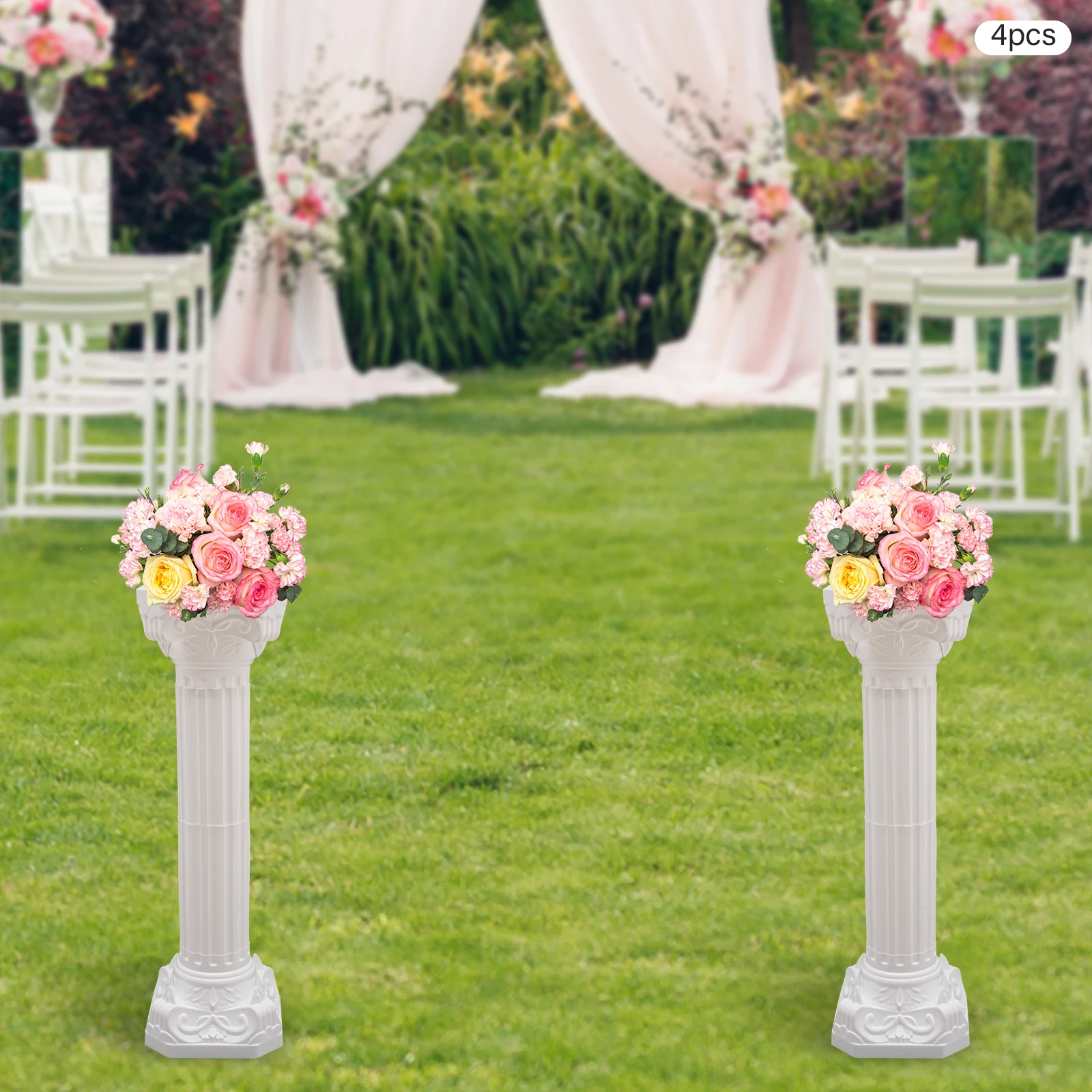 4-Piece Wedding Roman Column Set, European-Style Planter, Plastic Faux Silk Flowers Prop