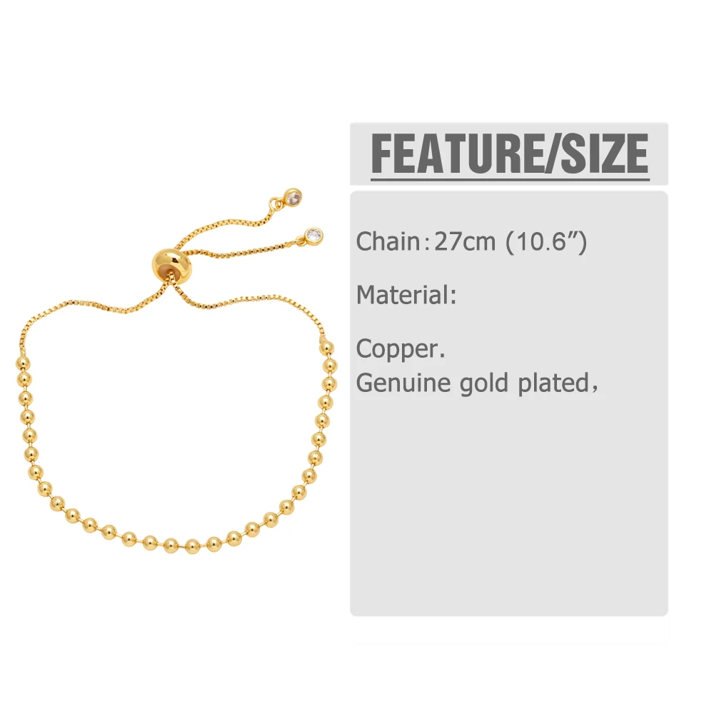 OCESRIO 3/4/6/8mm Copper Beads Bracelet Chain Gold Plated Brass Handmade DIY Jewelry Making Supplies Wholesale Bulk brta70