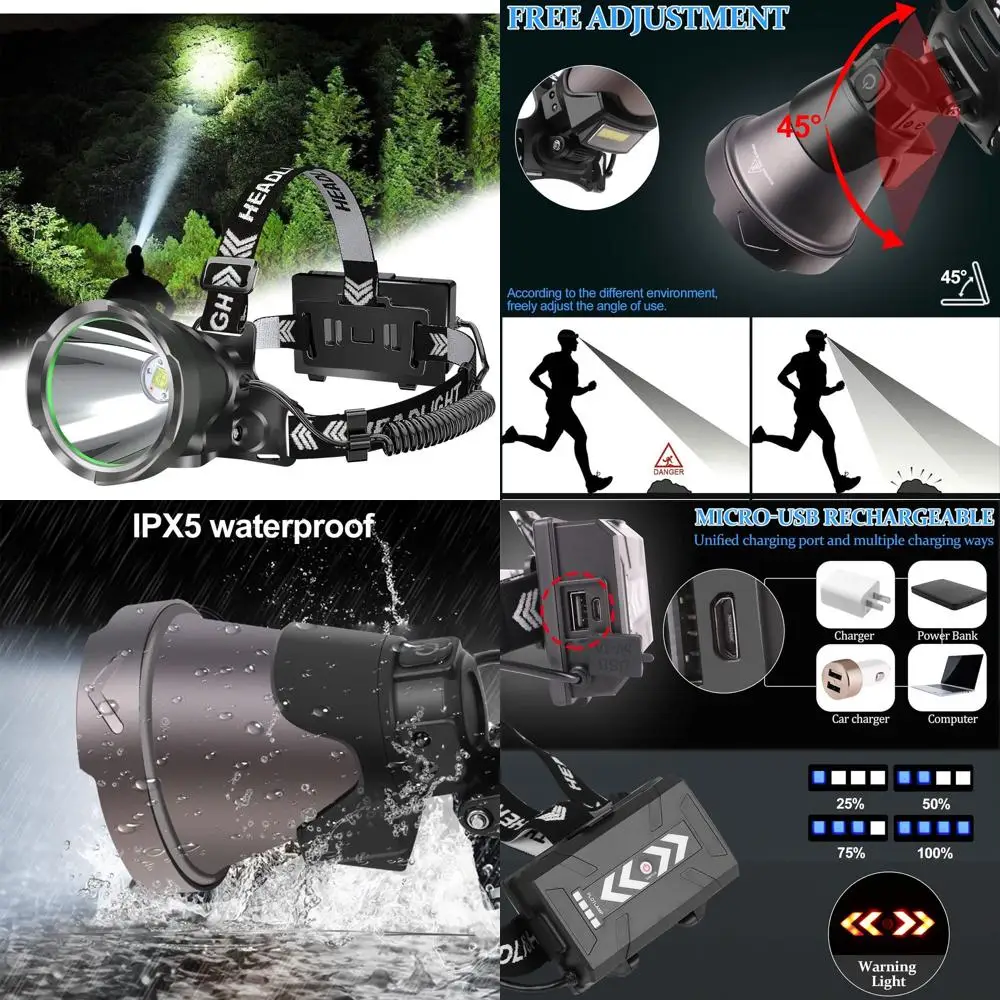 

Rechargeable LED Headlamp with 8 Modes for Adults - Waterproof Headlight Ideal for Outdoor Activities
