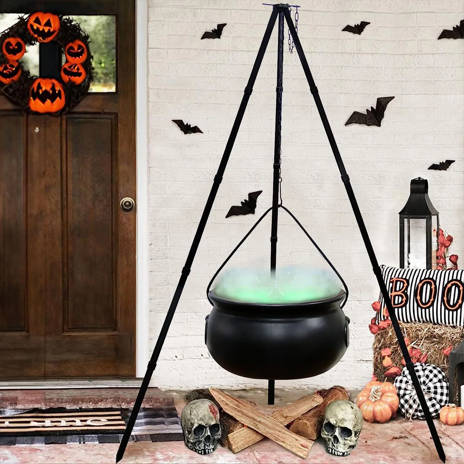 

Halloween Witch Cauldron with LED Lights on Tripod Outdoor Decor 78CM Height 20x14x20CM Green Magic Pot Party Scary Decoration