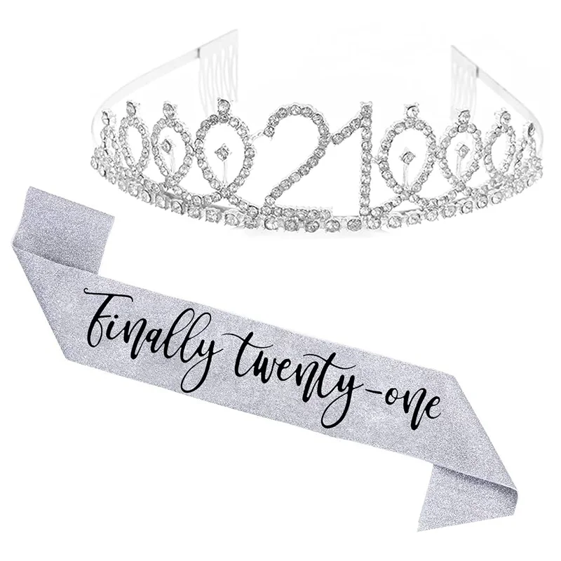 2 pz/set 21st Birthday Tiara and Sash Set-\