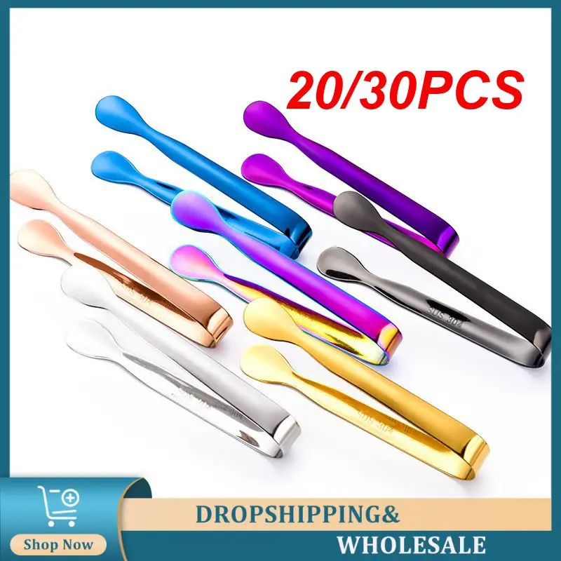 20/30PCS Ice Tong Kitchen Cooking Serving Clamp Round Head Multicolor Bar Kitchen Utensils Clips 304 Stainless Steel