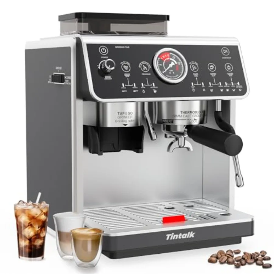 Máquina de café expreso profesional para uso doméstico y cafetería con extracción de alta presión de 20 bares 15 ajustes de molienda ajustables Heati dual