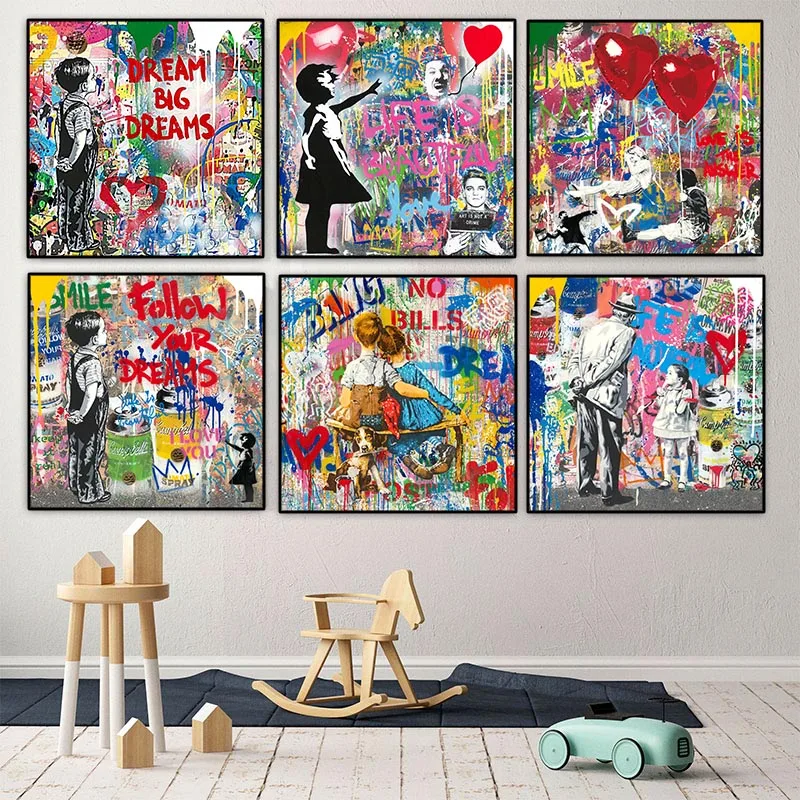 Bansky Dream Big Dreams Graffiti Canvas Painting Love Heart Poster And Prints Picture Modern Wall Art For Home Room Decor