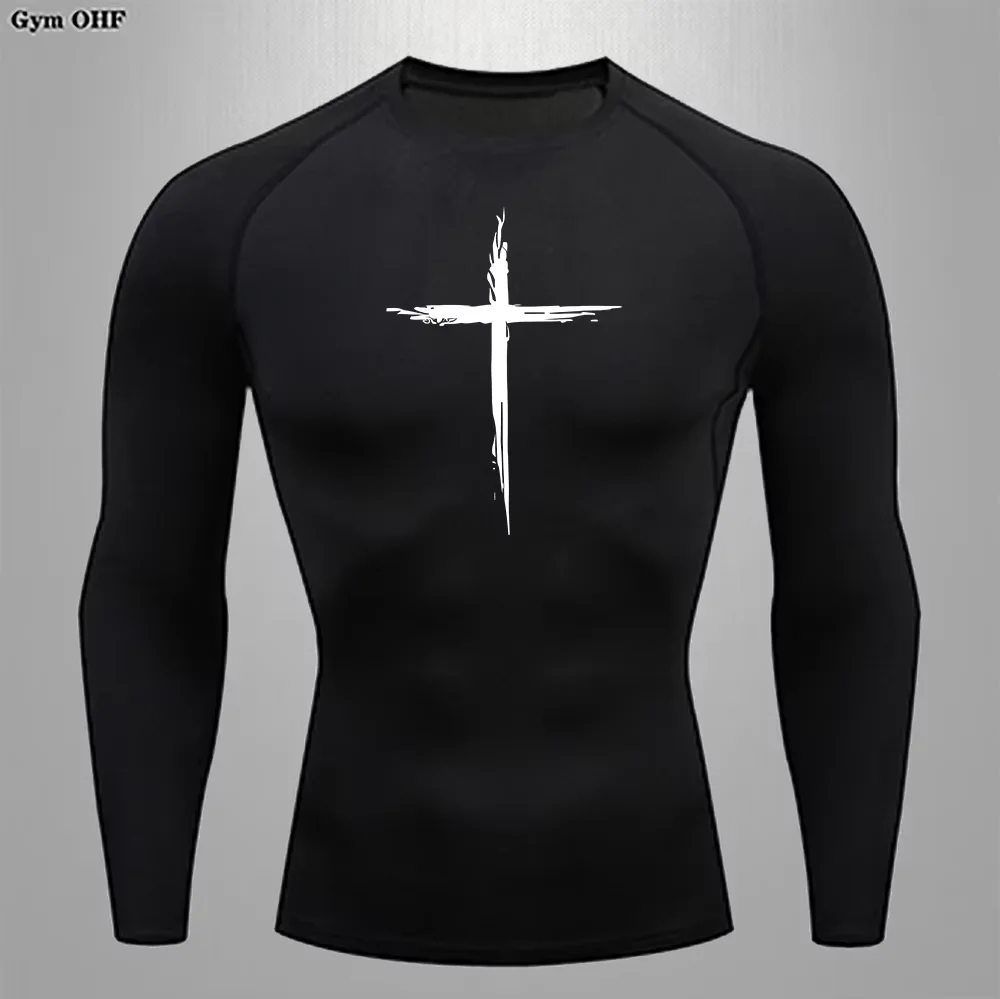 Cross Men's Shirts Tight Clothes High Bounce Speed Dry Sportswear Long Sleeved Tee Mountaineering Sweat Absorption  Jujitsu Top