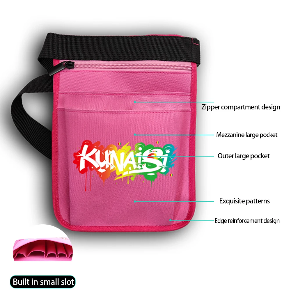 KUNAISI Nylon Car Stickers Tool Storage Waist Bag - Adjustable Multi-Pocket, Black/Pink, for Film Tools & Emergency Gear, Large