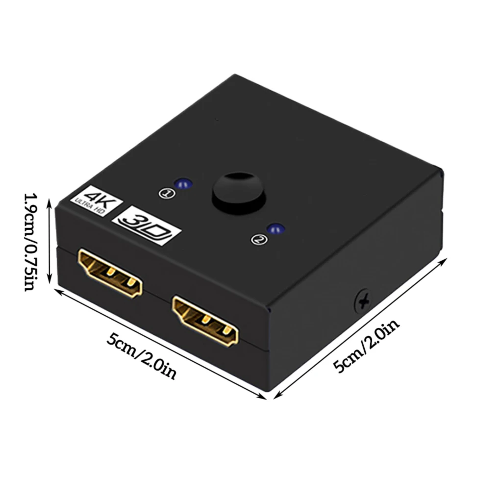 2 Port Bi-Direction Switch Ultra HD 4K 3D Switcher Passthrough Splitter for Audio-Visual TV DVD PC