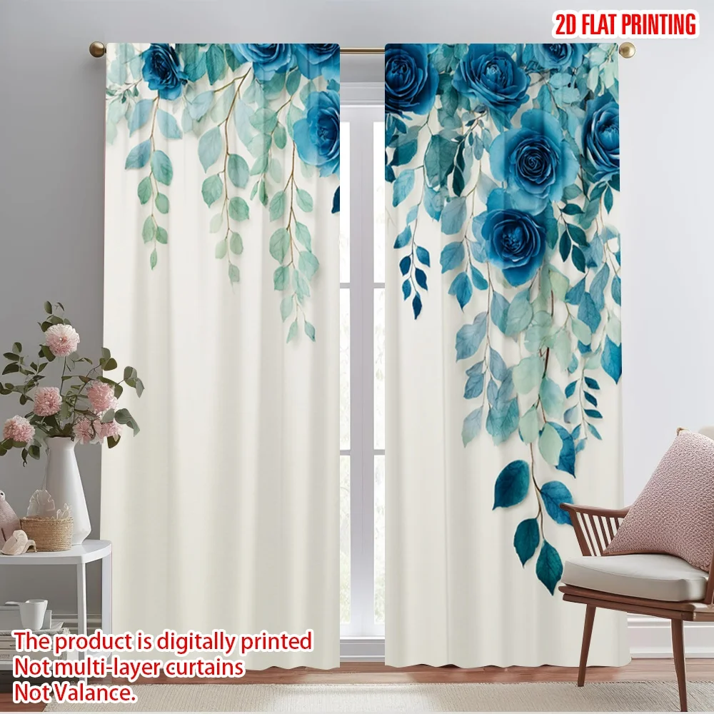 

2pcs 2D flat printing Scene Curtain Blue Roses Eucalyptus Garland Arch Polyester Without Electricity Party Decorations Use for