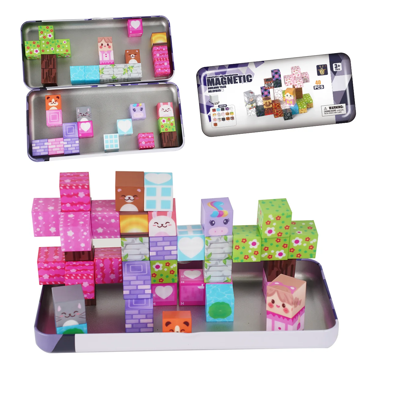 40-teiliges Magnetisches Bauklötze-Set in Eisenbox, Magnetwürfel-Stapelspiel, STEM-Lernspielzeug, sensorisches Spielzeug für Kinder, Jungen, Mädchen, Geschenke