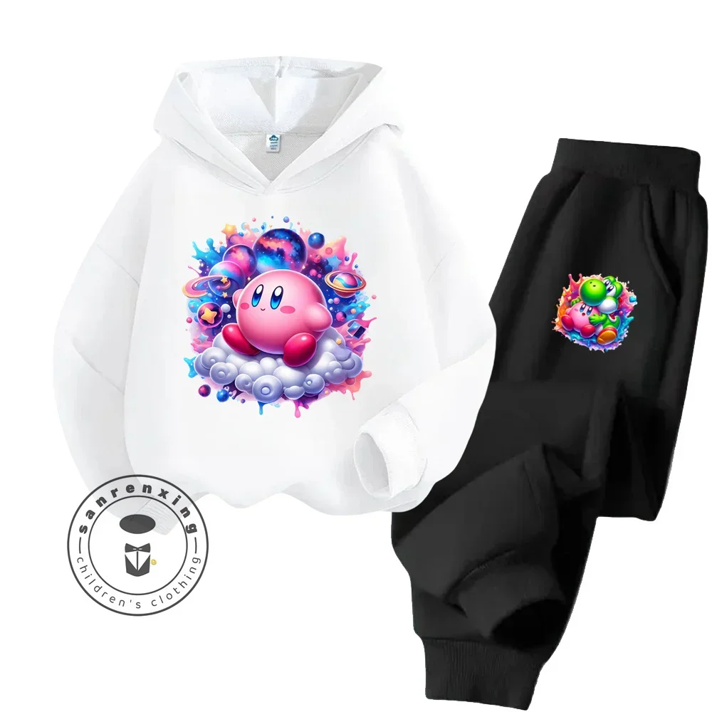 2024 Cartoon Kirby Hip Hop Fashionable Long Sleeve Sets for Kids Streetwear Modern Style Fall Winter Cheap Hoodie Sports Set