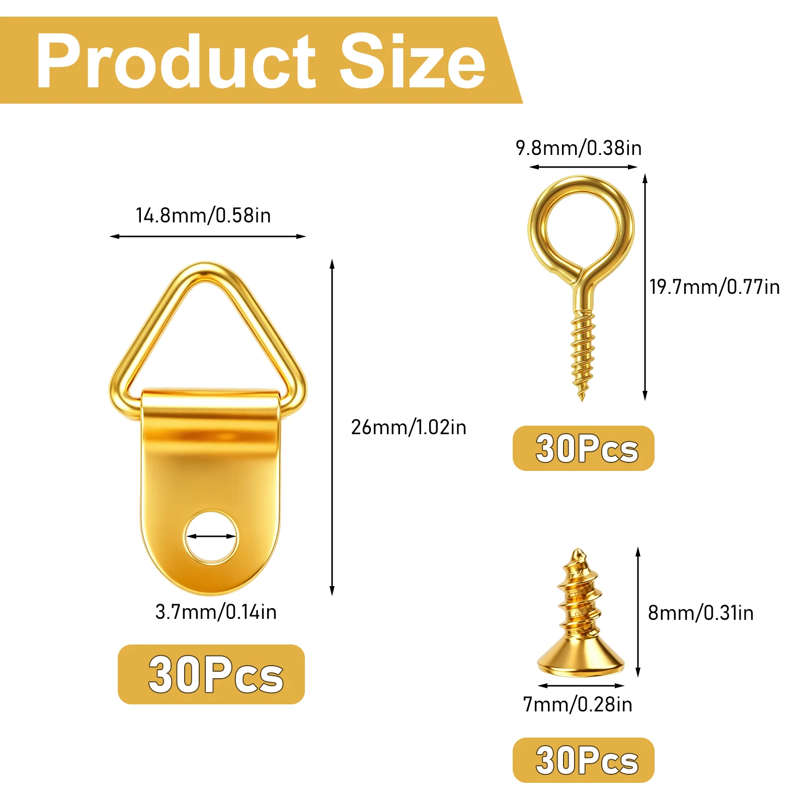 90pcs D-Ring Picture Hangers,Screw Eye Pins Hooks With Nails For Hanging Photo Frames Canvas Artwork Paintings