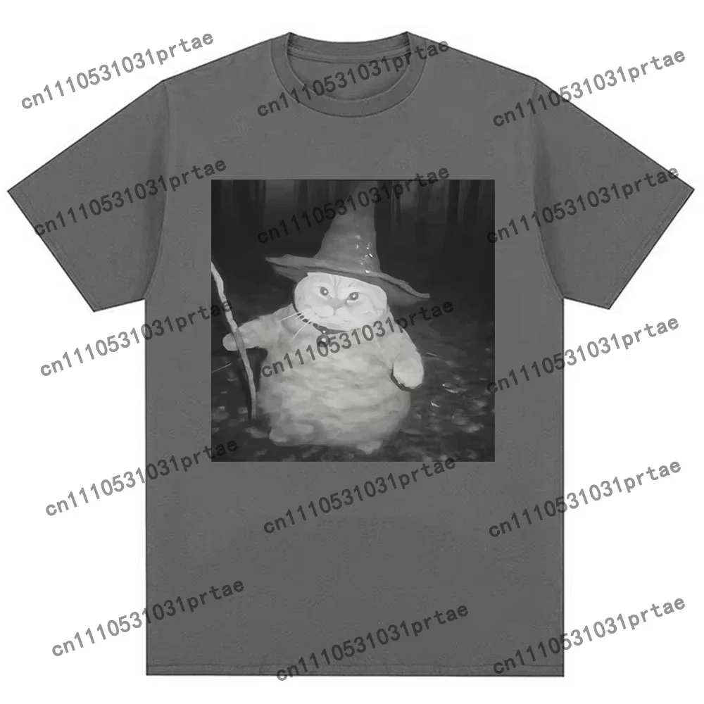 Fat Wizard Cat Funny Meme Graphic T Shirts Trend Humor Joke Novelty Men Women Short Sleeve Oversized Cotton Vintage Male Black