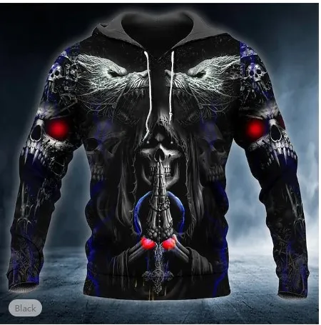 2023 New Men's Skull Hoodie Sweatshirts 3D print Head Pattern Hooded Pullover Autumn Fashion Casual Sweatshirt - Image 4