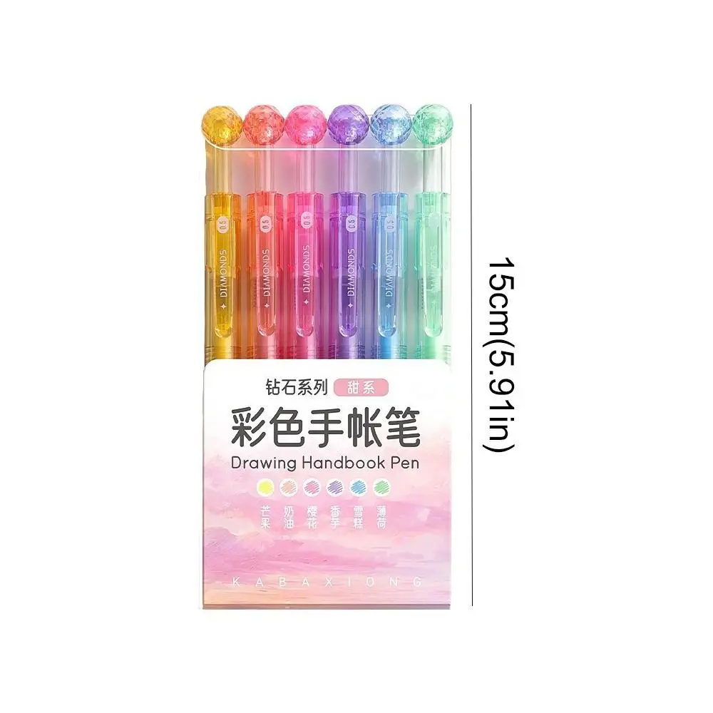 6PCS Bling Diamond Color Pen Writing Drawing DIY Graffiti Glitter Color Pen Highlighter Shining Art Hand Account Marker Student