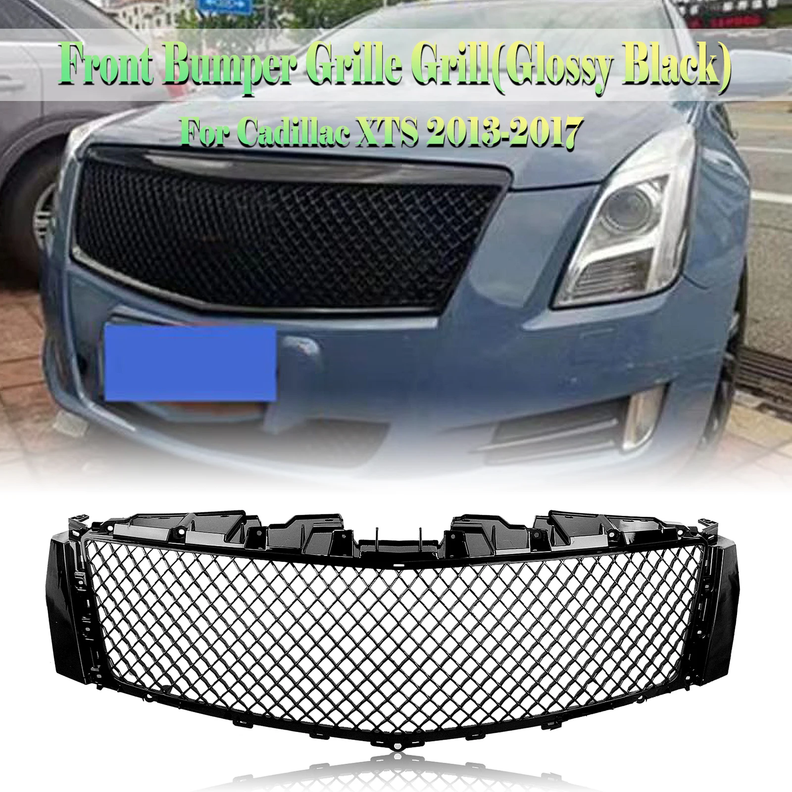 

For Cadillac XTS 2013 2014 2015 2016 2017 Black Car Front Upper Lower Grille Grill Bumper Hood Mesh Cover Grid Kit