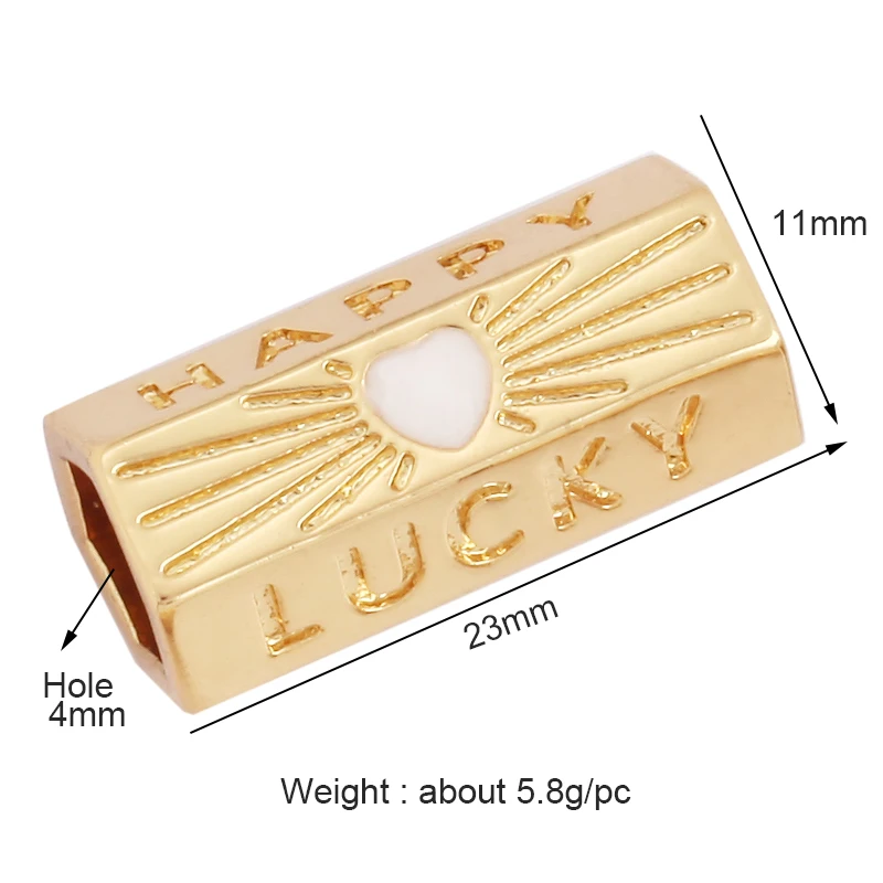 Happy Lucky Heart beads Cylinder Tube, Metal Brass Based , Spacor beads , Bead knotting supplies , men\'s bead K58 S39