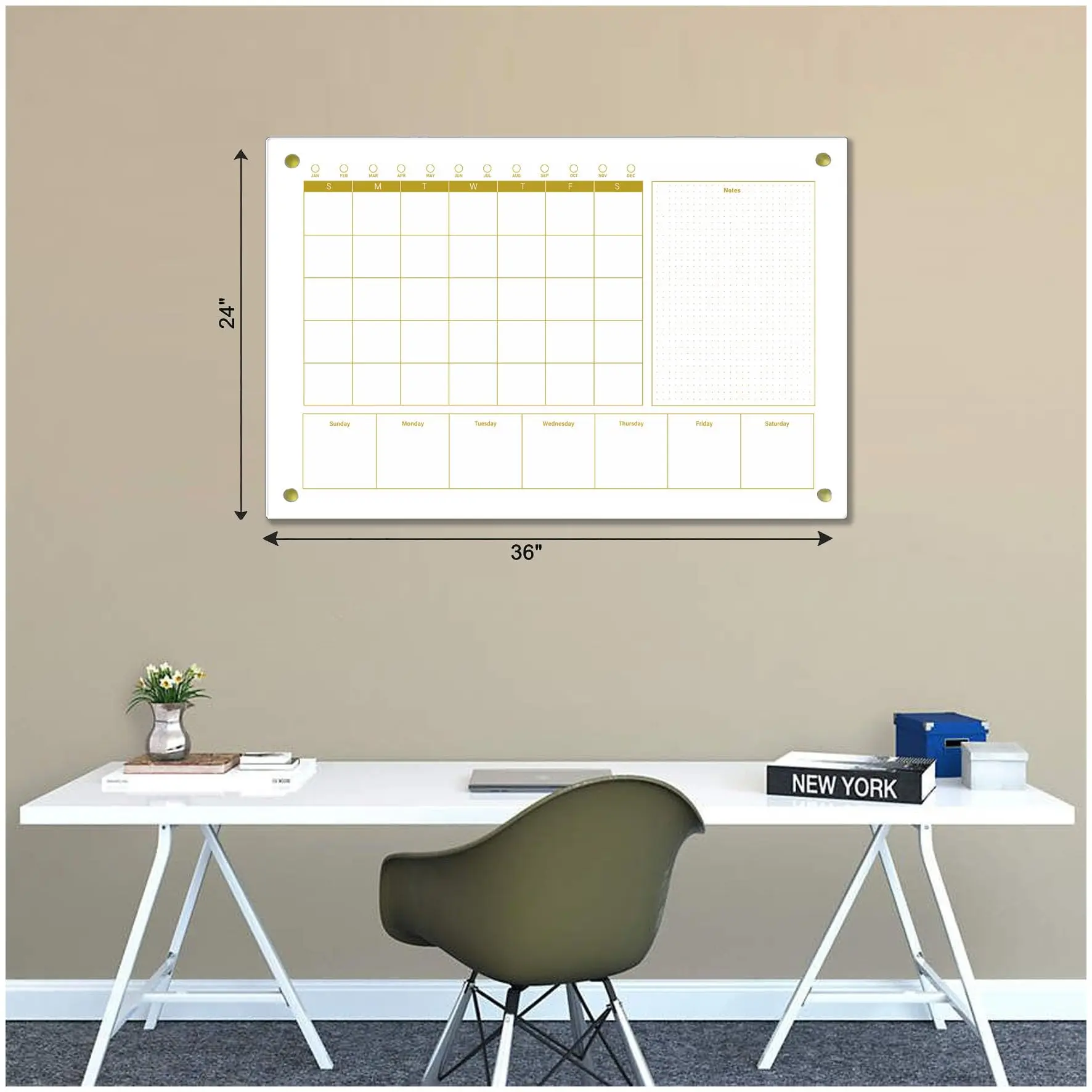 Oversize Premium Acrylic Calendar for Wall | Ultra-Thick Clear Dry & Erase Board | Large 28