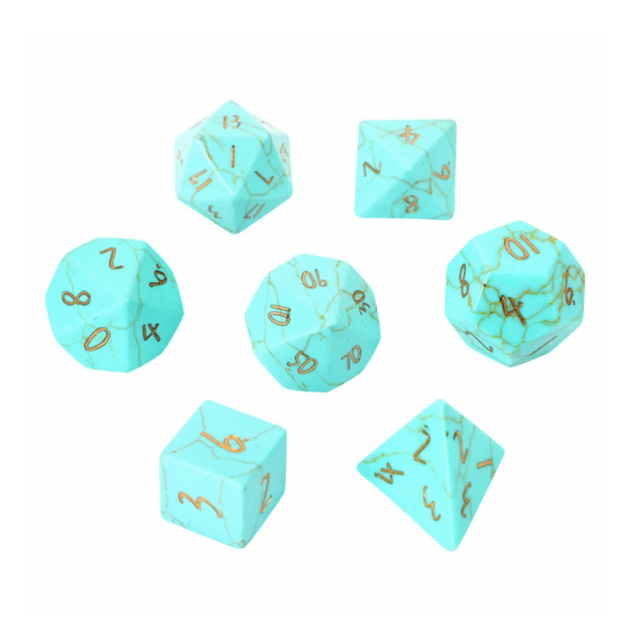 Spot Goods Synthetic Turquoise Polyhedral DND Stone Dice Ornaments Jewelry  Accept Custom Symbol Pattern Logo Free Shipping