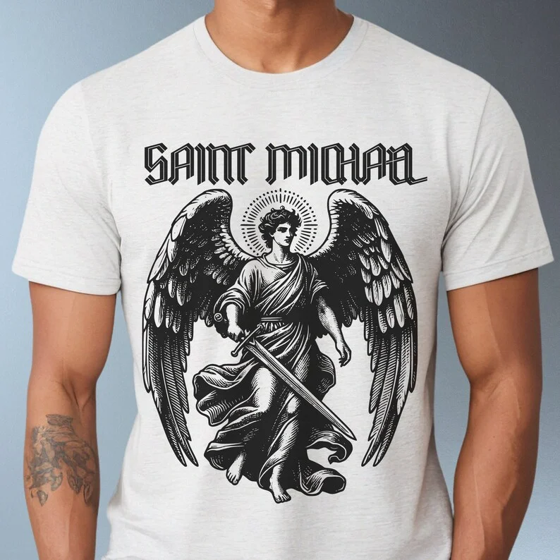 Regalo de San Miguel Arcángel, vestido católico Unisex, camisa ortodoxa, defensa de nosotros, lucha, personalidad, moda urbana, Tops de alta calidad