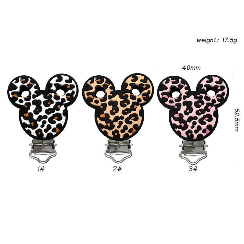 1 Set Silikon Leopardenmuster Mausform Perlen DIY Schnullerkette Nippelhalter Klemmen Handgemachtes Schmuckzubehör – Detail 3