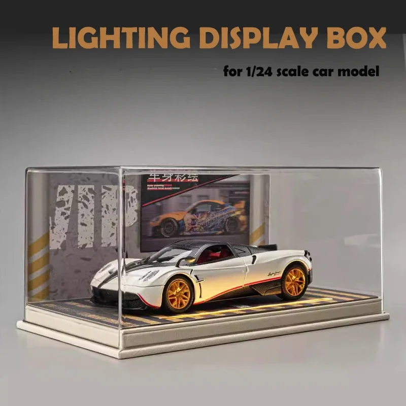 High transparent PVC Display Box For 1/24 Scale Car Model Leather And Wood Lighting Dust Cover Parking Lot Showcase Kid Toy