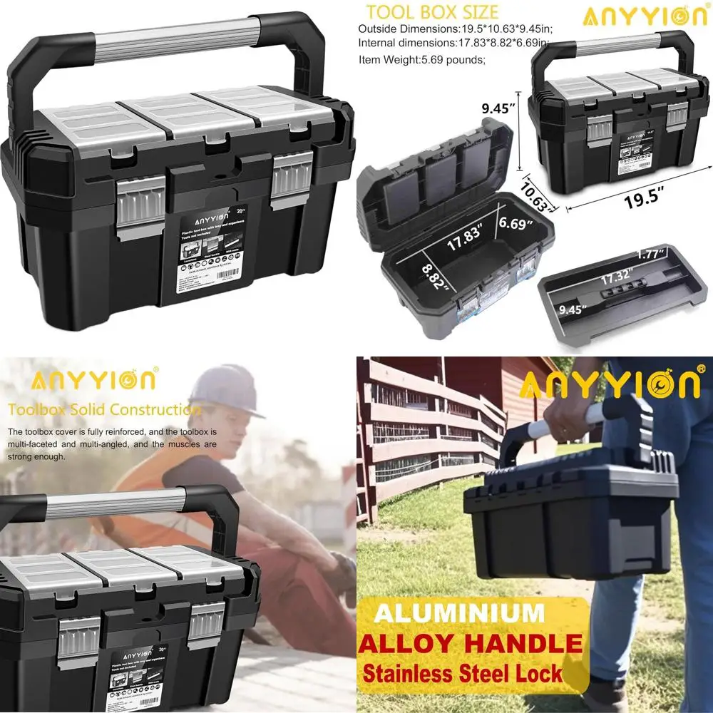 

19 Toolbox with Detachable Tray for Crafts and Home, Robust and Long-lasting Storage
