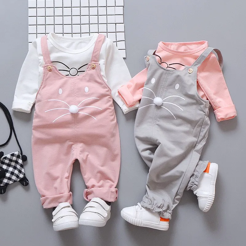 Children Clothes Suit Infant Baby Girls Clothing Set Long Sleeve Cat Trousers Jumpsuit Autumn Spring Clothes Baby Clothing