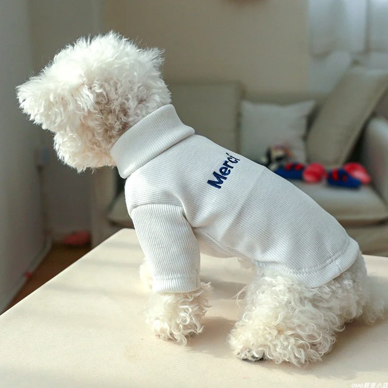 1PC Pet Clothing Spring and Autumn Pullover Elastic White Letter Base Shirt Suitable for Small and Medium sized Dogs