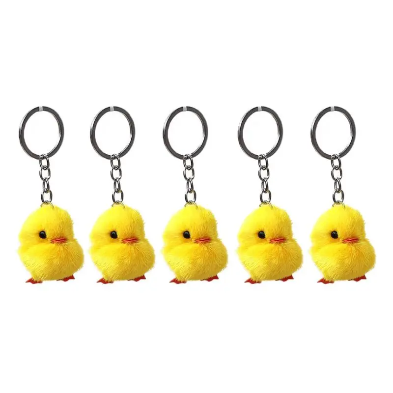 Q0KE 5x/Set Fashion Chick Keychains Car for Key Ring Decoration Furry Yellow Duck Keychain Easter Keyring Jewelry Gift for FR