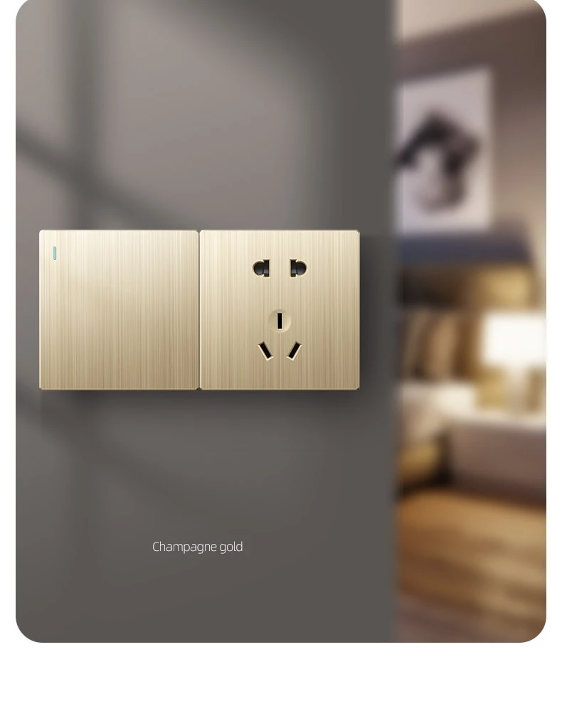 250V 86mm Ultraflache Schalter-Serie 1/2/3/4-fach 1/2-Wege PC-Panel Goldene Oberfläche Flache Einbau-Wandschalter-Set – Detail 7